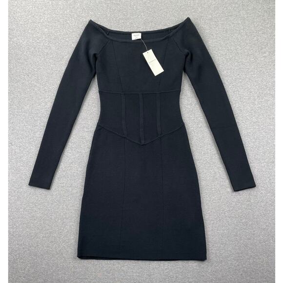 Abercrombie & Fitch Dress Small Tall Black Off-The-Shoulder Corset Mini Knit - Picture 1 of 16